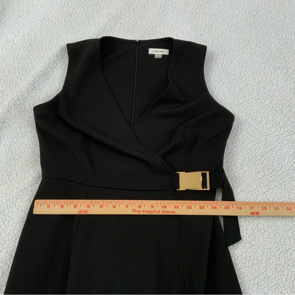 Calvin Klein Elegant Black Fit & Flare Dress Size 6 Side Buckle Quiet Luxury New - Picture 11 of 15